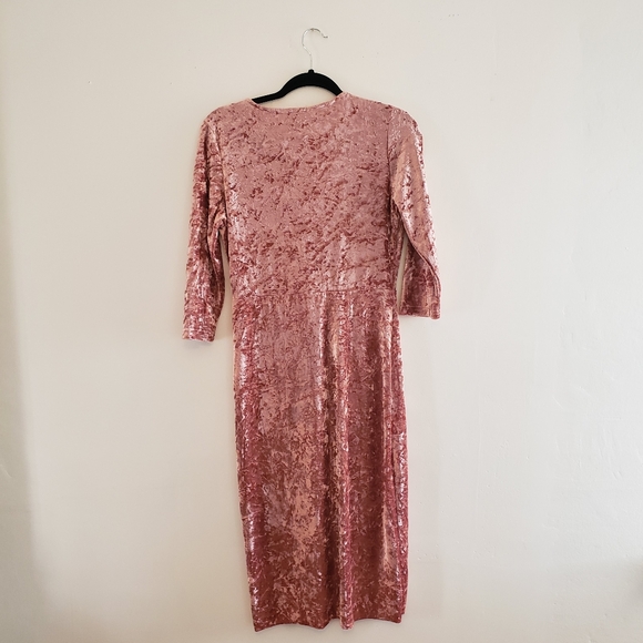 Womens Pink Velvet Hi-Lo Quarter Sleeve Dress, Large - Picture 5 of 6